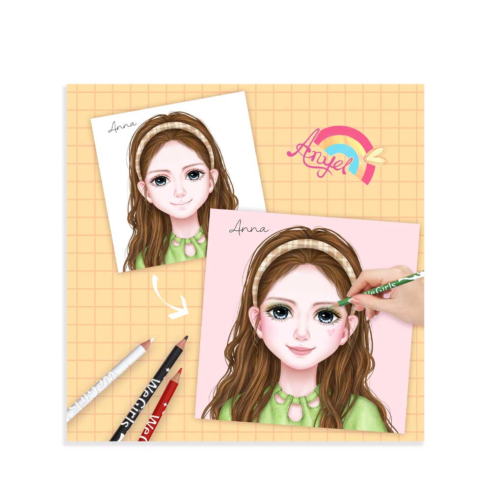 WeGirls Anna makeup transformation - before & after coloring book