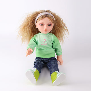 Anna doll in a sitting pose, ideal for simulating an artist sketching or contemplating a masterpiece.