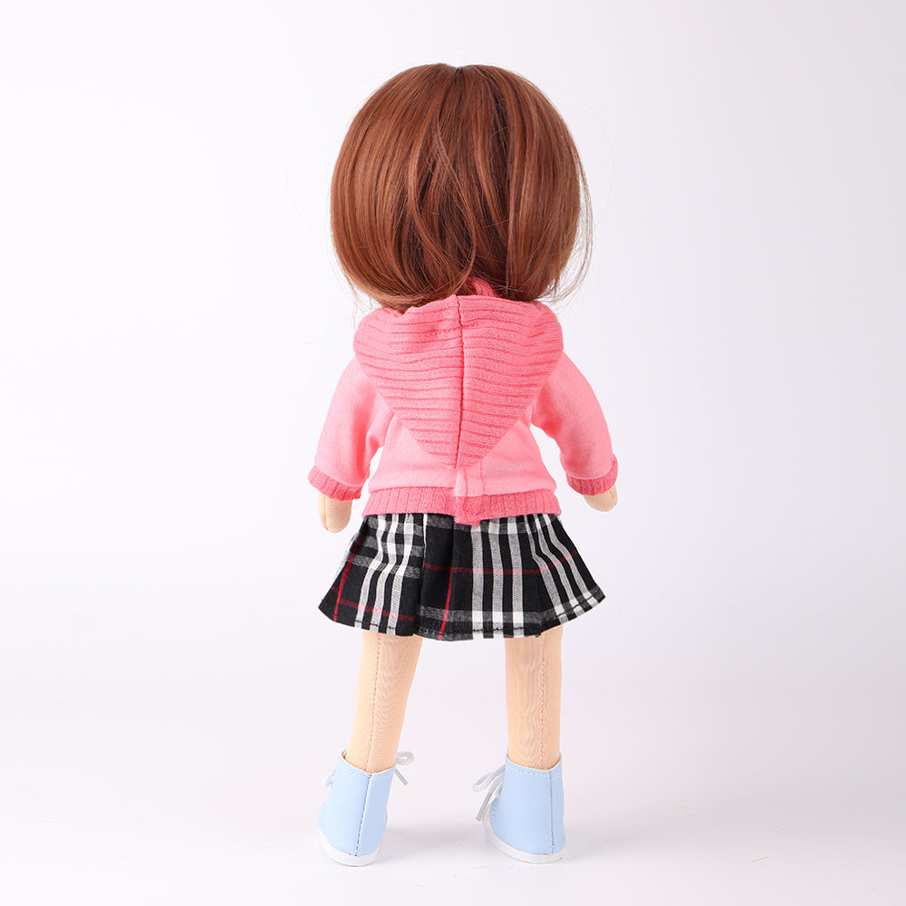 Back view of Akiko doll showing hair styling and outfit details