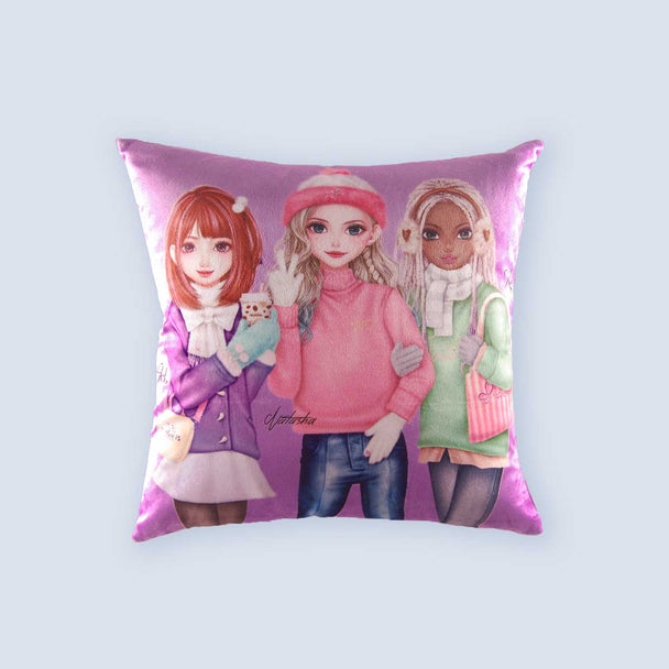 WeGirls Akiko Natasha Naya three-girls pattern purple pillow front view