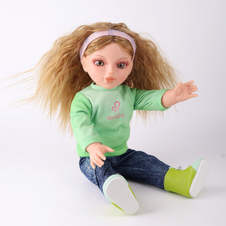 Anna doll in a sitting pose, ideal for simulating an artist sketching or contemplating a masterpiece.