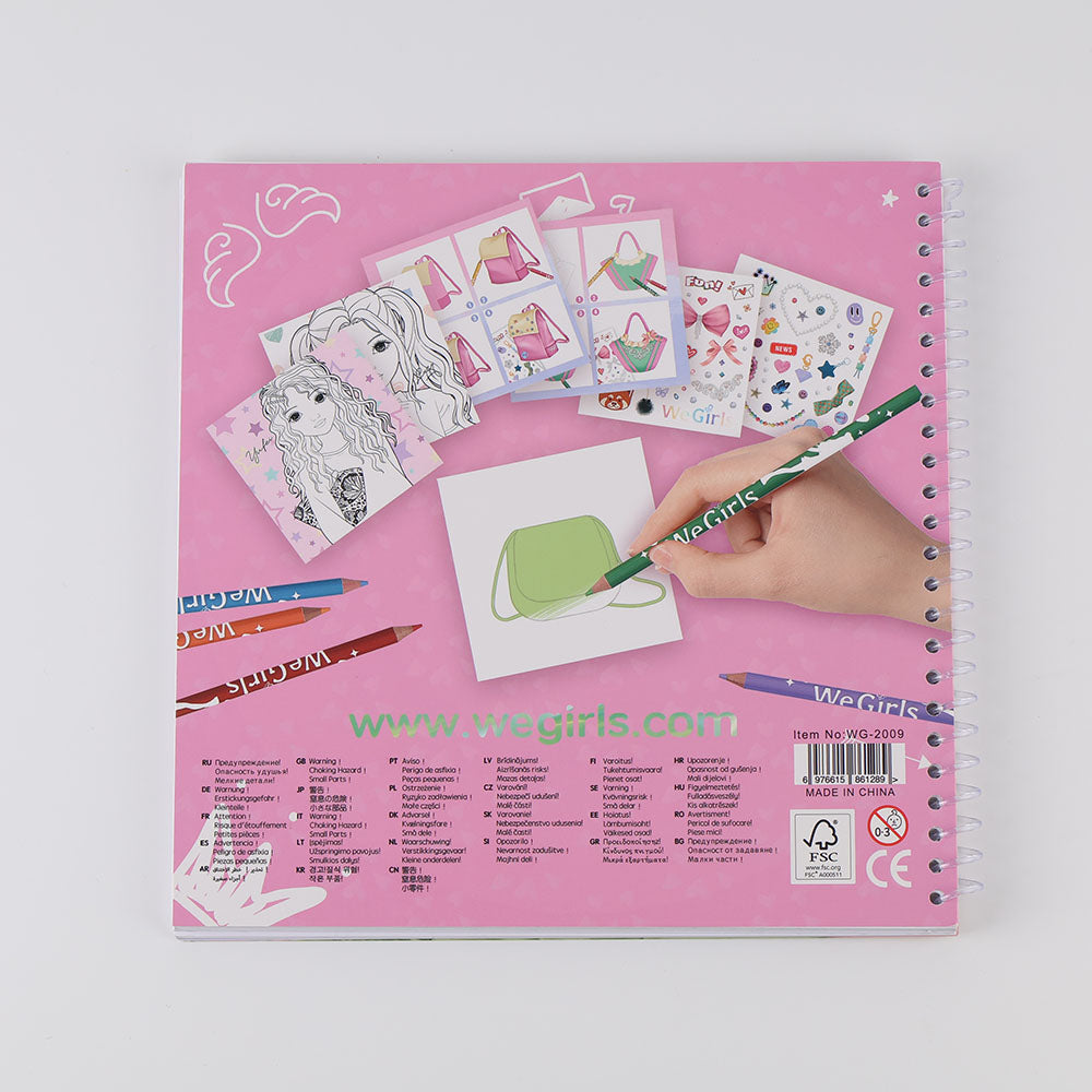 WeGirls Bag Design Coloring Book Back - Creative Fashion Toy for Children to Learn Handbag Styling and Decoration
