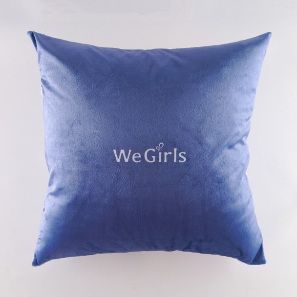 Close-up of the Lucy and Anna hugging design on WeGirls pillow