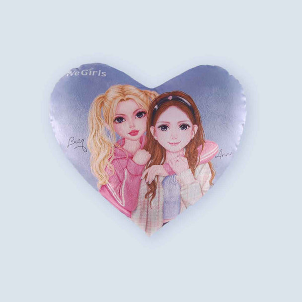 WeGirls Lucy and Anna blue heart shape pillow front view