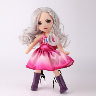 Natasha doll holding her purple dress hem in a graceful ballet-inspired pose