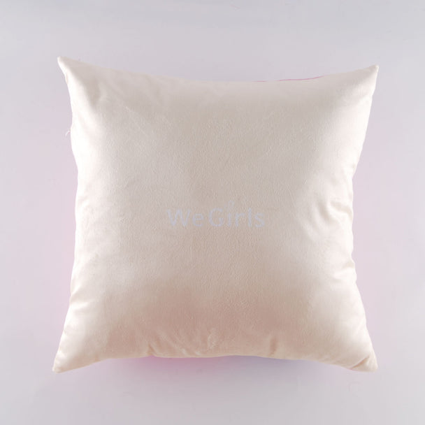 Back side design of the WeGirls pink pillow