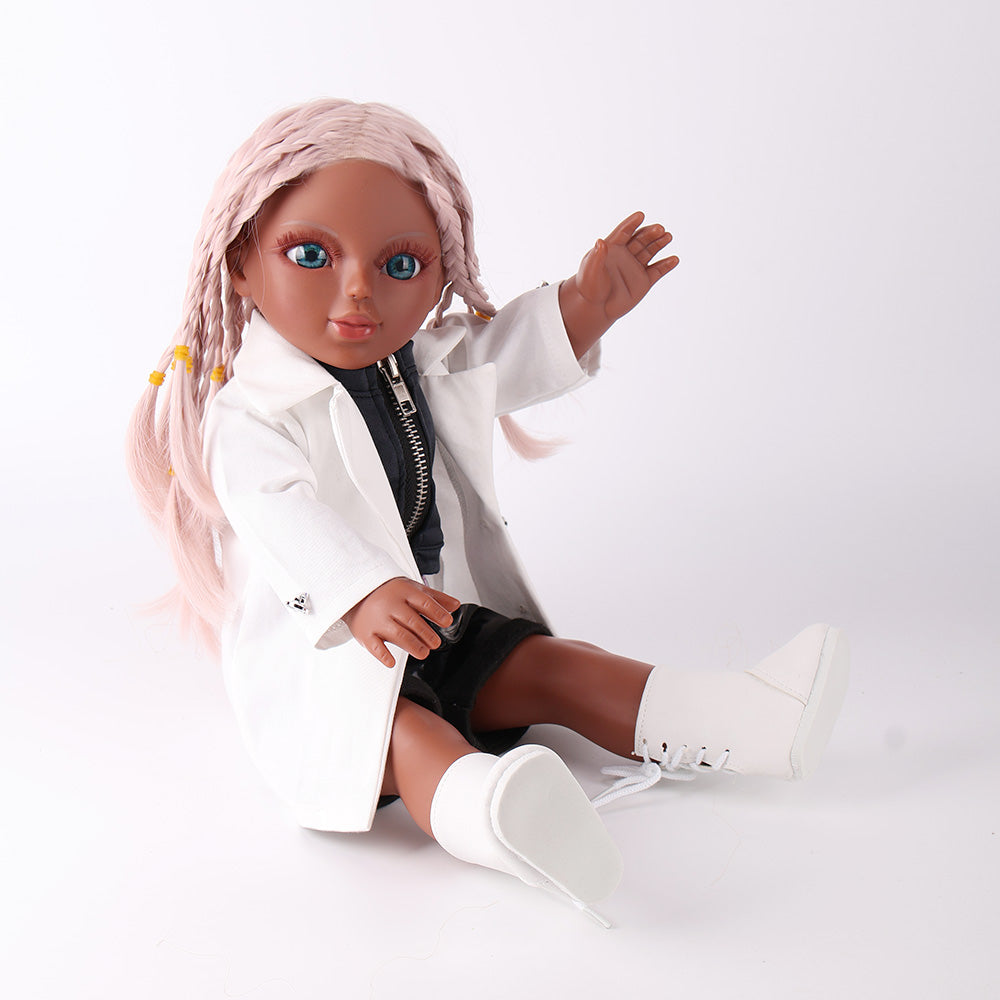 Naya doll in a natural sitting pose, demonstrating the flexibility of her articulated joints for creative play and display.