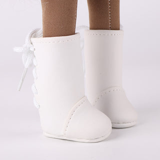 Detailed close-up of Naya doll's stylish white boots