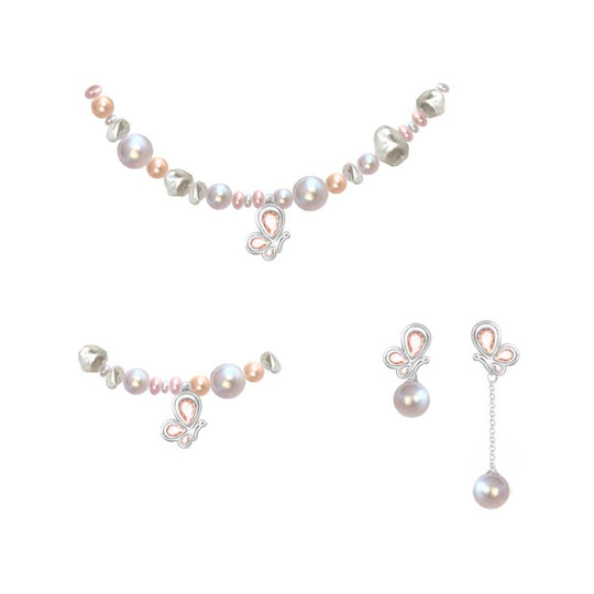 WeGirls pearl butterfly jewelry set - classic necklace, bracelet & earrings with crystal accents