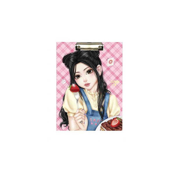 WeGirls pink checkered clipboard with Yufei design - portable hardcover writing board with folder holder for school