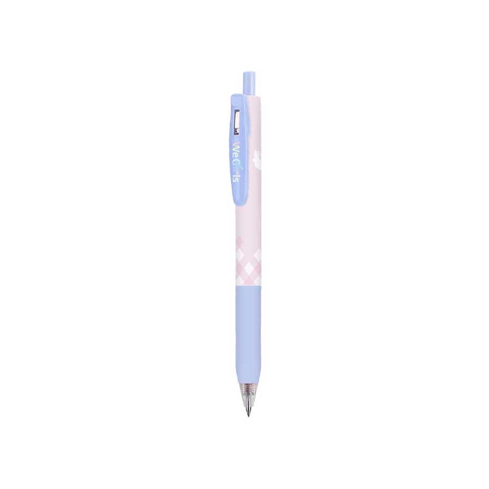 WeGirls retractable ballpoint pen - smooth black ink with gradient blue/purple geometric casing