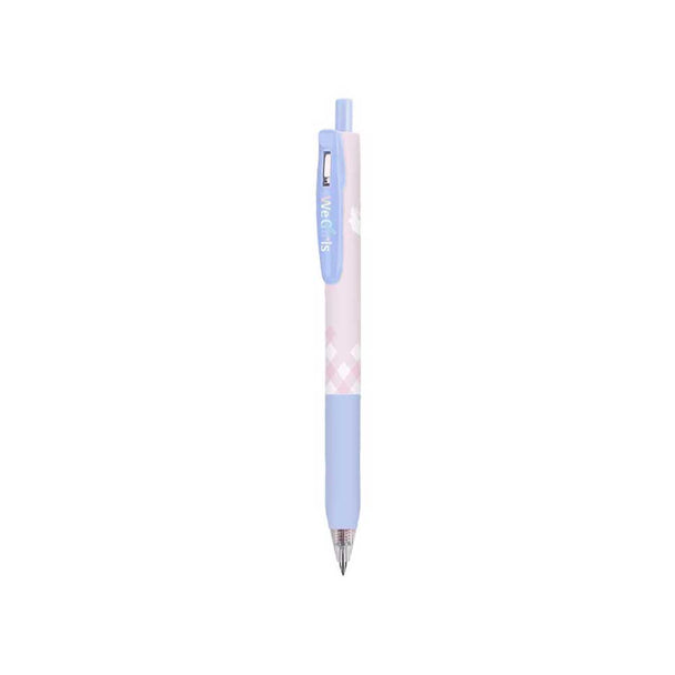 WeGirls retractable ballpoint pen - smooth black ink with gradient blue/purple geometric casing