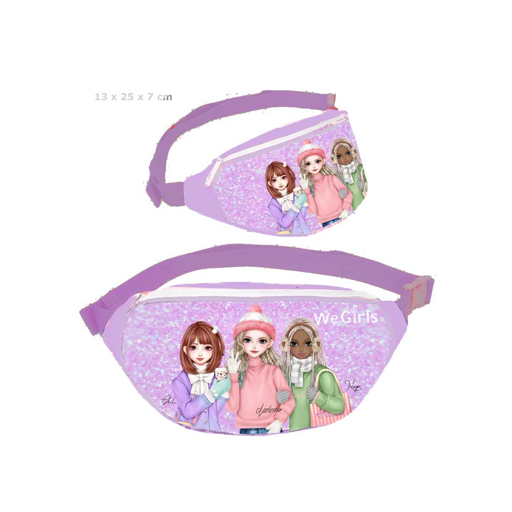 WeGirls purple waist bag with three characters – front and side view