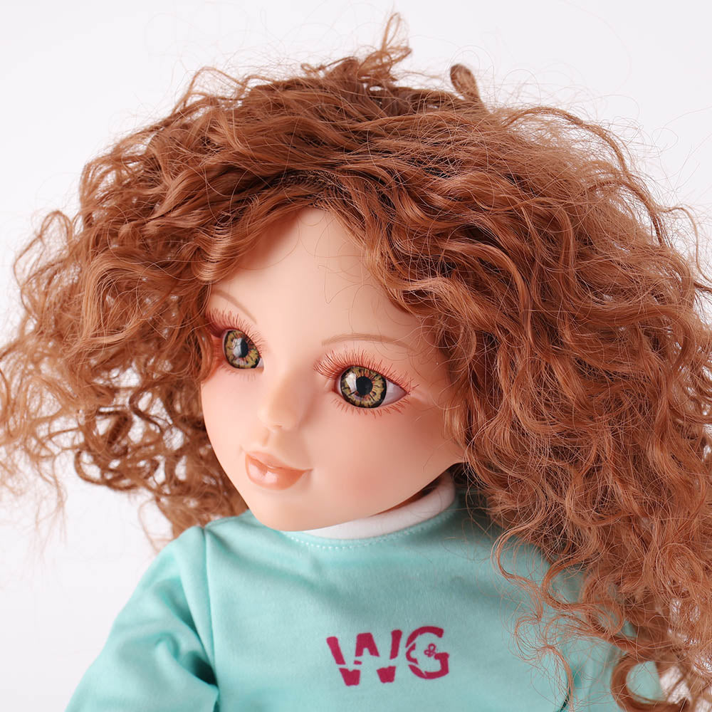 Side face close-up highlighting Yufei doll's brown wavy hair texture and facial profile