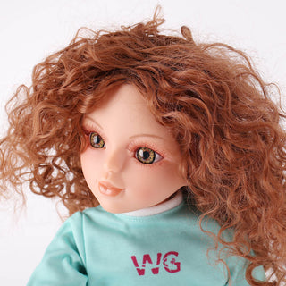 Side face close-up highlighting Yufei doll's brown wavy hair texture and facial profile