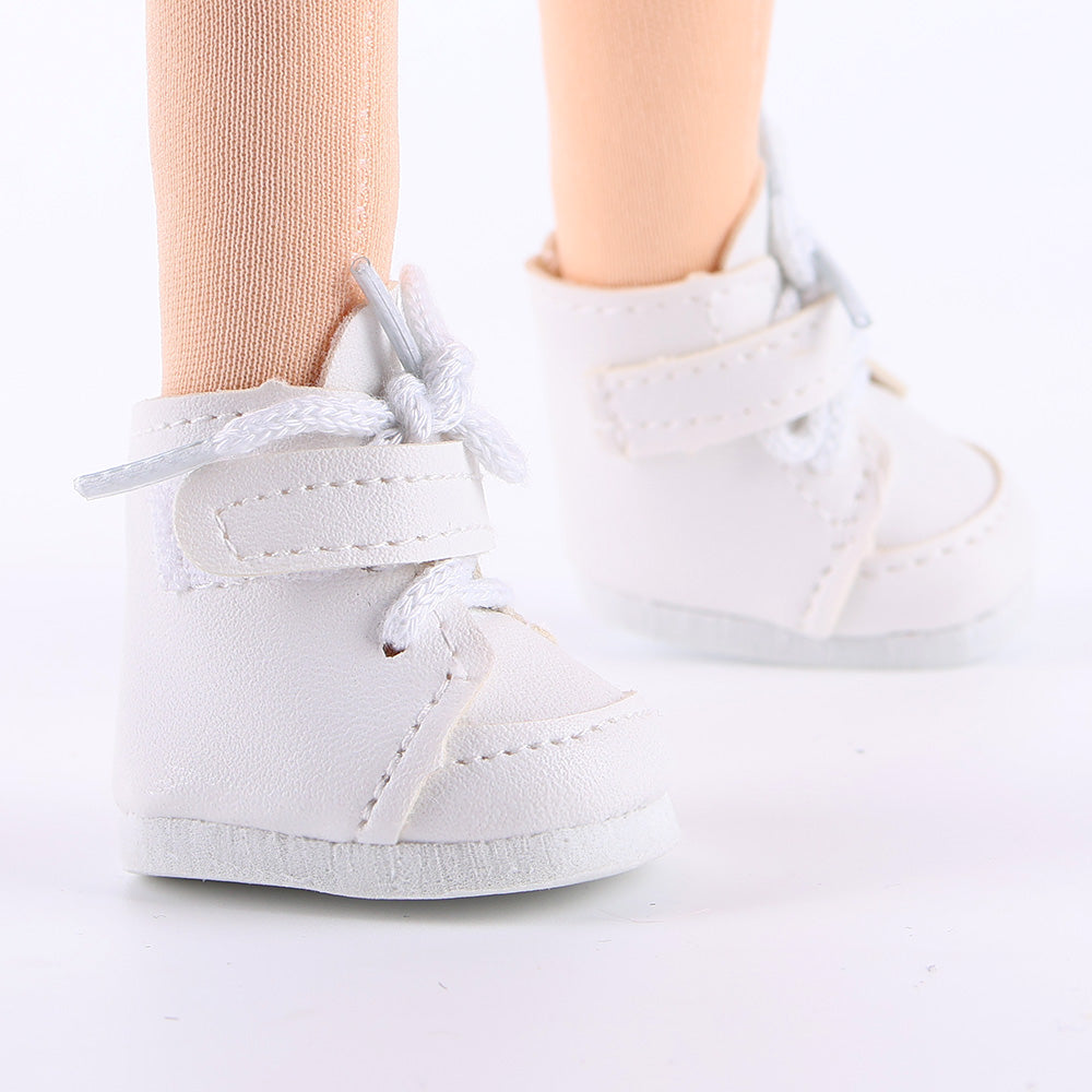 Detailed close-up of Yufei doll's stylish white sneakers with realistic design